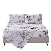 Marble Bed Sheet, 4PC Black White and Gray, Queen Size Modern Pattern Printed