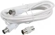 TooToo 3M TV Antenna Cable PAL Male to Male with Female Adapter White