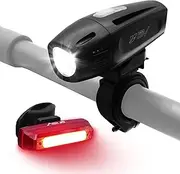 BV Super Bright USB Rechargeable Bike Light Set, Headlight with Free Taillight, Three Light Modes, Water Resistant IP44 - Fits All Bicycles with Two Mounting Options