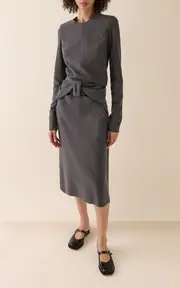 [Maison Margiela] Gathered Wool-Cotton Midi Dress
