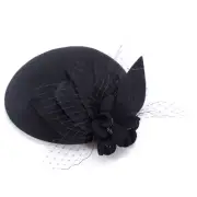 Womens Ladies Socialite Flower Black Pearl Wool Felt Fascinator Pillbox Tilt Hat