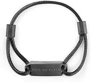 PHILIPP PLEIN JEWELRY(フィリッププレインジュエリー) Men's Accessories Bracelet, Philip Plain Jewelry, PLEIN TAG Plain Tag, PJ0AA05BU PLEIN TAG TITANIUM GREY BLACK COTTON BRACELET, Gray, Cotton, ワンサイズ, Cotton, No Gemstone
