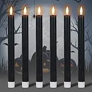 Lasumora Halloween Flameless Taper Candles with Timer, Battery Operated Black LED Taper Candles Flickering Real Wax Fake Candles for Halloween Decor(6 Pack)