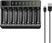 Nimh Battery Charger - 8 Bay High-Speed AA/AAA Charger, Multifunctional for Nickel Cadmium, Alkaline, Nimh Rechargeable Batteries