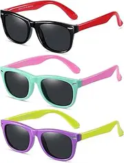 [PEAPJXM] Kids Polarized Sunglasses for girls boys 3 Pack, Flexible TPEE Rubber Frame for Children Age 3-8.