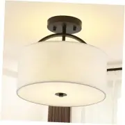 Black Semi Flush Mount Ceiling Light Fixture 12.2'' Drum Light Fixture with