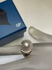Giuseppe Perez Art Deco Pearl Multi Gem Enamel Ring Sz9