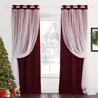 PONY DANCE Red Curtains 95 inches Long - Solid Blackout Curtains with White Shee