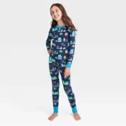 Kids' Hanukkah Lions Print Pajama Set Size 5 Navy Blue Matching Family