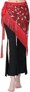 [DeeRace] Women's Belly Dance Hip Scarf with Fringe Sequins Mesh Triangle Skirt Hip Scarf Tassels Belly Dancing Yoga Costumes