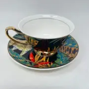Grace's Teaware Teacup & Saucer Leopard Jungle Golden Accents 2pc Set