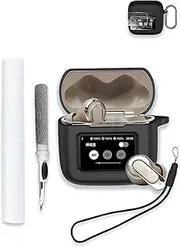 Case for JBL Tour Pro 3 - True Wireless Noise Cancelling Earbuds, Soft Silicone Protective Portable Scratch Shock Resistant with 2pack Screen Protector &Cleaner Kit & Carabiner & Lanyard，Black