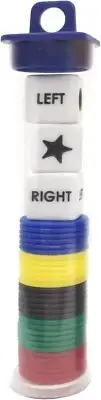 Left Right Center Dice Game Prime Set Bundle with 3 Dice + 30 Chips (Colorful)
