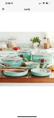 The Pioneer Woman 12 Piece Ceramic Non-stick Cookware Set - Green