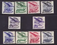在飛比找Yahoo!奇摩拍賣優惠-郵票蘇聯郵票1934年444-453航空郵政10周年有水印無