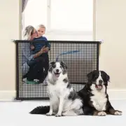 Folding Pet Dog Safety Gate - Mesh Barrier with Hooks for Stairs & Playpen Use