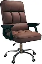 Classic PU Leather Soft Desk Chair with Armrests Swivel Adjustable Height Padded Office Chair Desk Task Chair(Brown)