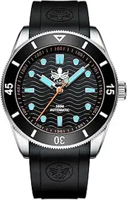 [PHOIBOS] Automatic Men's 300m Diver Watch with Black Wave Patterned Dial and Rubber Strap Wave Master PY009CR