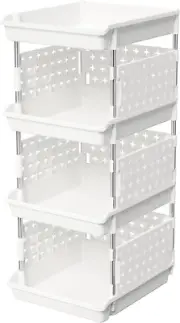 Plastic Stackable Storage Baskets, 4 Tier Stacking Bins for Closet Wardrobe, Pla