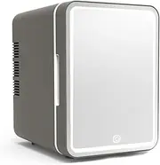 Mini Skin Care Fridge with Dimmable Led Mirror, Portable 220V Refrigerator and Warmer for Drinks, Food, Home, Office and Car,Grey