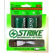 STRIKE 6750MW 1.5V USB-C Rechargable Battery D with Cable - 2 Pack A1903-2C