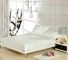 White Smooth Silk Soft Stain Fitted Sheet Queen Size Bedding Cover Pillowcases