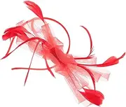 [Baluue] Elegant Vintage Fascinator Headband with Mesh and Plume for Brides for Tea Parties and Special Occasions Classic Women Hair Accessories Striking Red