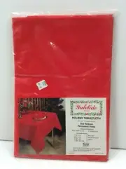 Vintage New in Package Yuletide 5977 Red Holiday Tablecloth Rectangle 52" x 70"