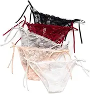 [HTRUIYA] Women's Side Tie Panties Wild Lace Bikini Adjustable G-String Underwear