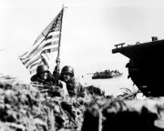 New 8x10 World War II Photo: U.S. Officers Plant First American flag on Guam