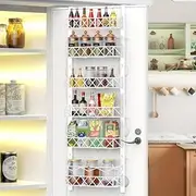 CARLA HOME Over Door Pantry Organiser, 6 Tier Adjustable Baskets Over Door Organisation and Storage, Metal Hanging Wall Mount Spice Rack for Home Kitchen Bathroom with Detachable Frame (White)