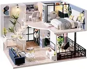 JAS WENAS DIY Dollhouse - Miniature Wooden Furniture Kit, 1:24 Scale Mini Handmade Toys, Tiny House kit with Furniture Mini Handmade Wooden Dollhouse Toys for Adult Gift