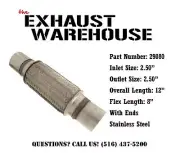 2.50" X 8" X 12" Exhaust Warehouse Flex Pipe With Ends Heavy Duty Double Braided