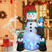 6.3 Ft Christmas Inflatable Outdoor Decoration 3 Penguins and Snowman Christm...