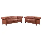 3+2 Seater Brown Sofa Lounge Chesterfireld Style Button Tufted in Faux Leather