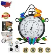 Decorative Wall-Mounted Analog Thermometer with Butterflies - Garden Essential