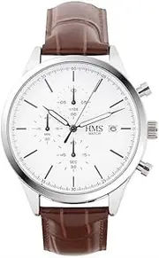 [HMS] Classic Men’s Dress Watch with Chronograph, 901, 42mm, Brown/Black Leather Strap