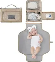 Portable Travel Changing Padena: Lightweight Diaper Mat with Storage Compartments, Easy Clean Design for Care, Fits Bags, Sticks to, Khaki, Consulte la descripción