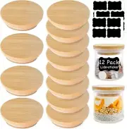 Oui Yogurt Jar Lids-12 pack Lids-Natural Bamboo Wood with bamboo 12Pcs