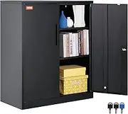 VEVOR Metal Storage Cabinet with 2 Magnetic Doors and 4 Adjustable Shelves, 90 kg Capacity per Shelf, Locking Steel Storage Cabinet, 1 m Metal Cabinet with 3 Keys, for Office, Garage, Home, Black