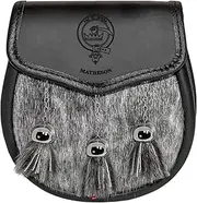 [I LUV LTD] Matheson Semi Dress Sporran Fur Plain Leather Flap Scottish Clan Crest