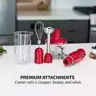 2-Speed Red Hand Immersion Blender Set with Whisk+Beaker+Chopper Ultra-Stick NEW
