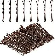 Amabro Mini Bobby Pins, 50PCS 1.37 Inch Small Wavy Hair Pins Metal Hair Clip Hairpins for Women Gilr Kids Buns Long Straight Curly Hair All Hair Types(Brown)