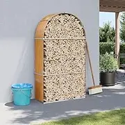 Garden Firewood Rack Outdoor Log Holder Rack Storing Wood Logs, Metal Wood Pile Storage Organizer, Weather-Resistant, Light Brown 120x45x210 cm Galvanised Steel
