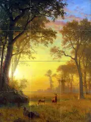 Art Albert Bierstadt Forest Deer Ceramic Mural Backsplash Bath Tile #2425