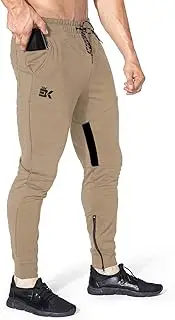 [BROKIG] Men Stripe Gym Joggers Pants, Causal Slim fit Tapered Workout Training Sweatpants with Zipper Pocket