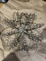 Pottery Barn Silver Jeweled Snowflake Christmas Holiday Tree Topper #6615