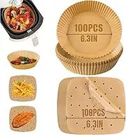 Air Fryer Liners 200 Pcs 6.3 Inch Parchment Paper,Disposable Non-Stick,Waterproof Oil-Proof, Food Grade Paper Liner for Air Fryer, Microwave, Oven and Steamer (Circle and Square)