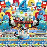 81 Pieces Thomas 4 Years Birthday Decoration, Thomas 4 Years Birthday Party Balloon, Thomas Party Tableware Set, Thomas Train Balloon, Thomas Cake Decoration, Thomas Paper Plates and Fabric, Thomas