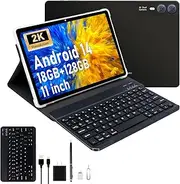 2024 11 Inch 2K Tablet with Keyboard Android 14 2000x1200 FHD IPS Tablets PC, Octa Core, 18GB RAM (6+12G) + 128GB ROM (1TB TF), 5+5+13MP Camera, 9000mAh Battery, WiFi Surpport, GPS,